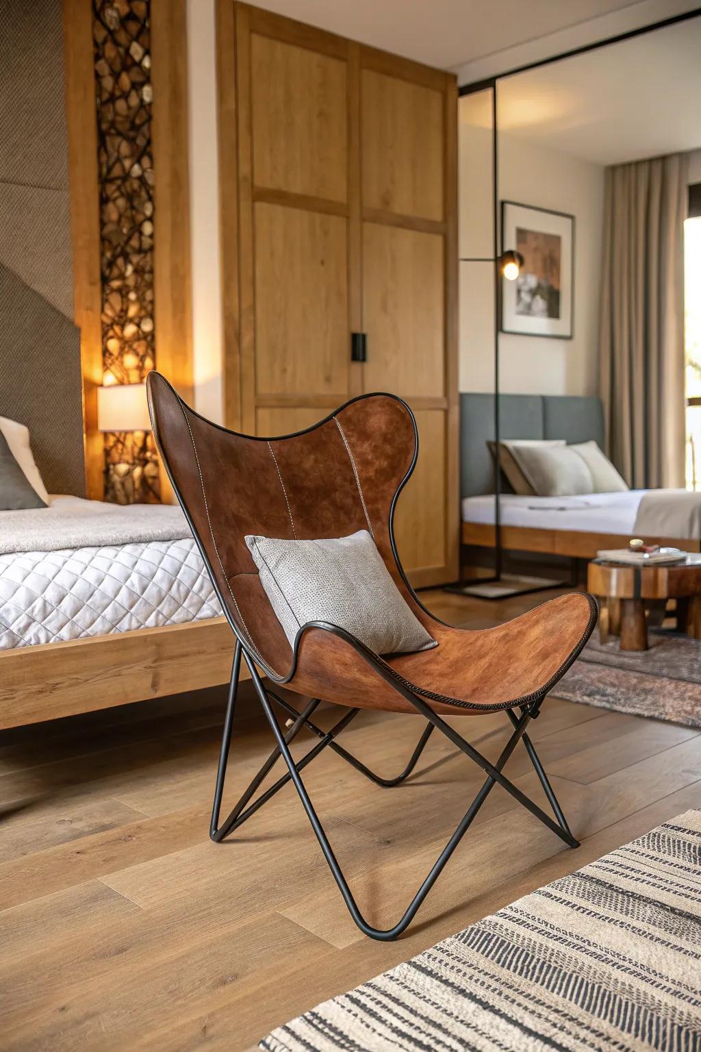 Butterfly chairs offer a casual yet stylish seating option for any bedroom.