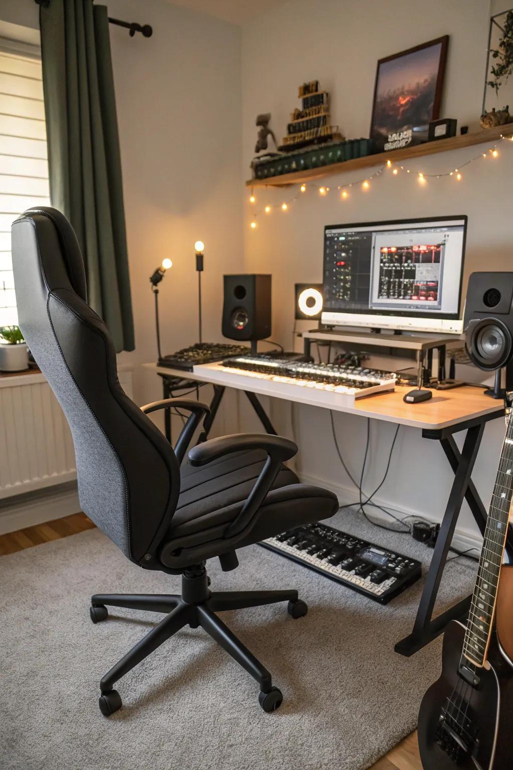 Comfortable seating is vital for lengthy music production sessions.