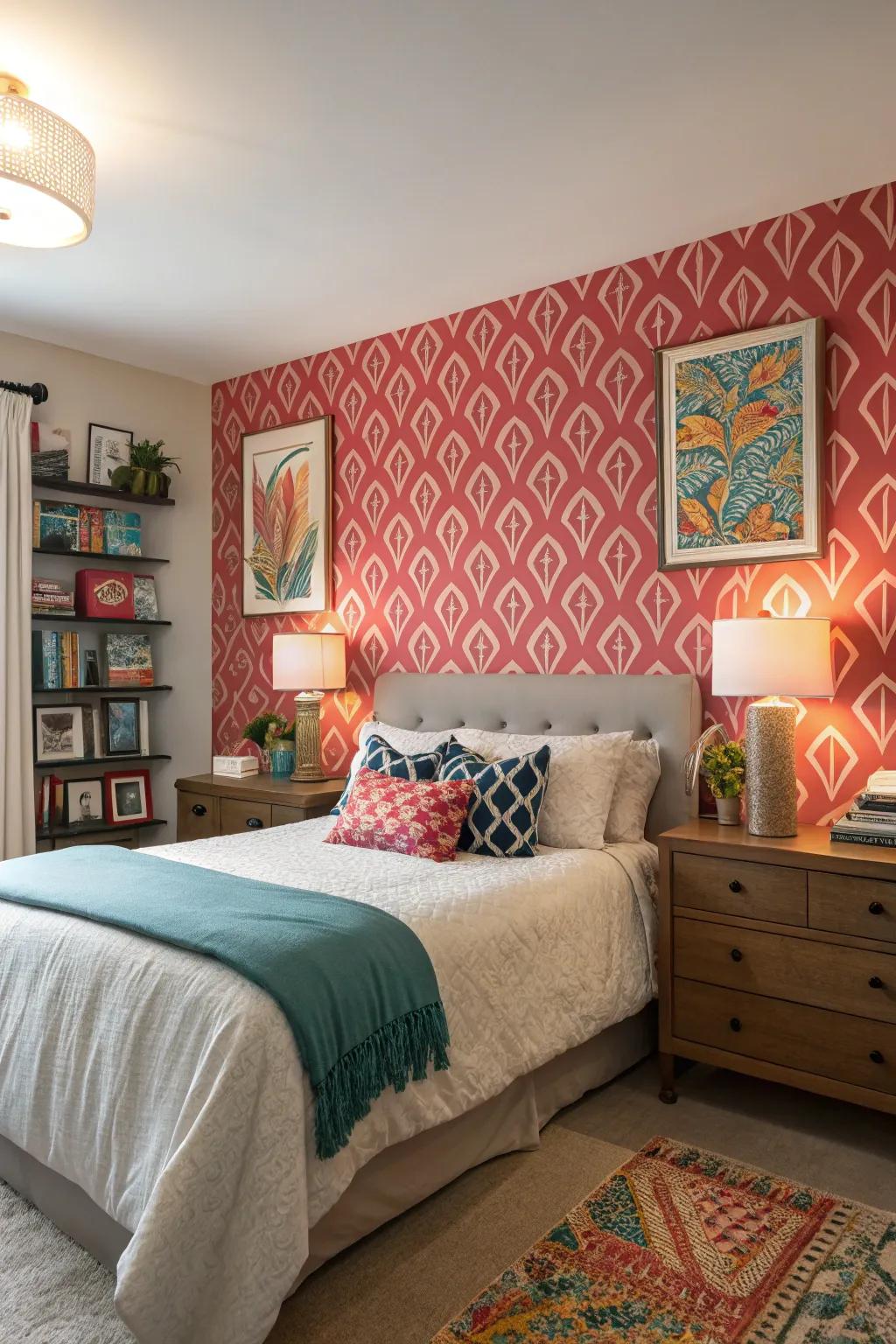 An emphasized wall adds an element of character to this room.