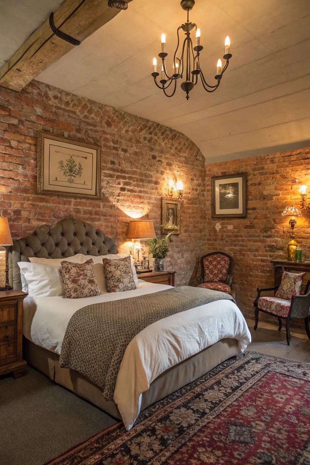Brick panels add rustic charm and texture to any bedroom.
