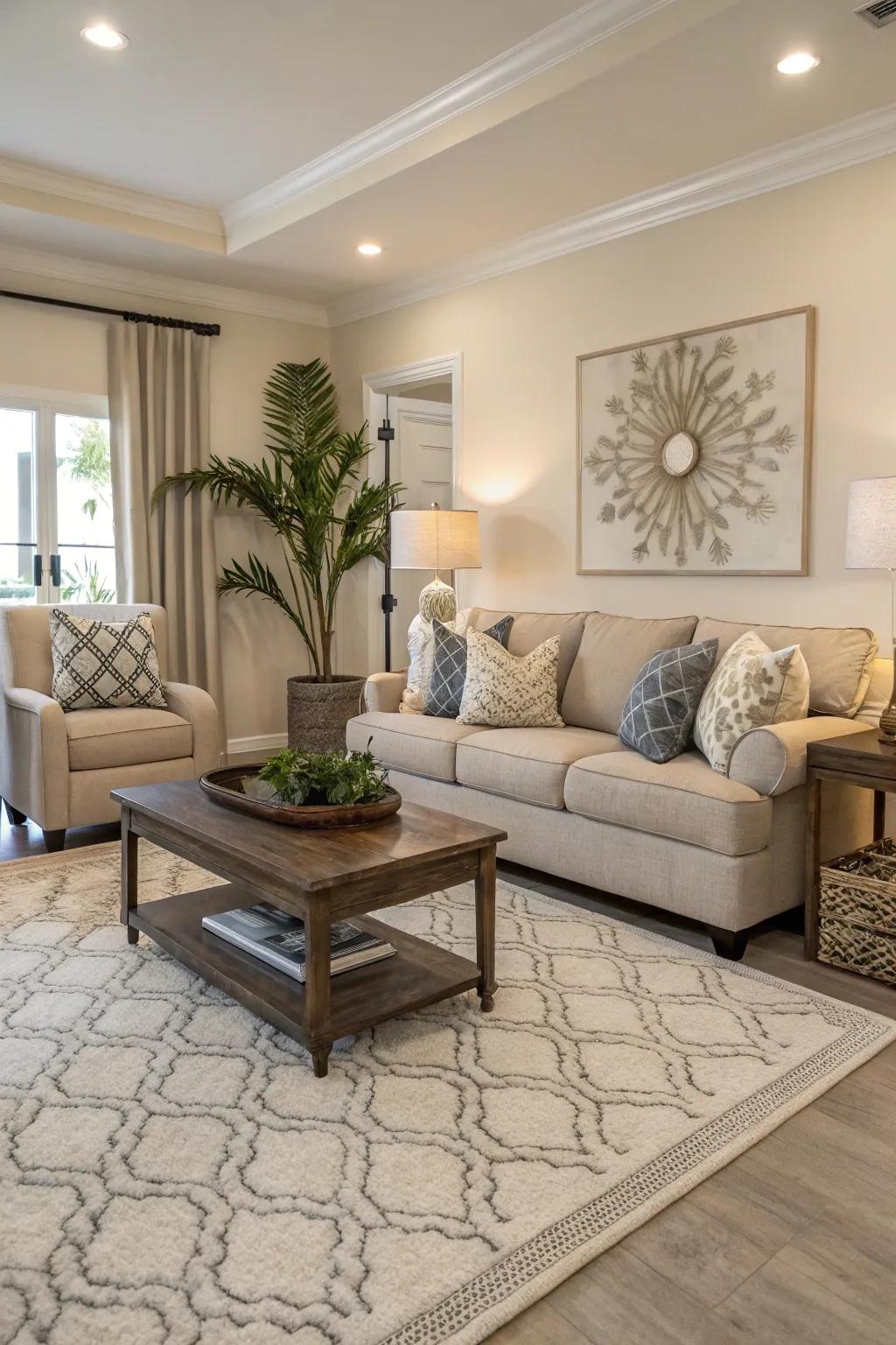 Gray complements beige, adding depth and contrast.