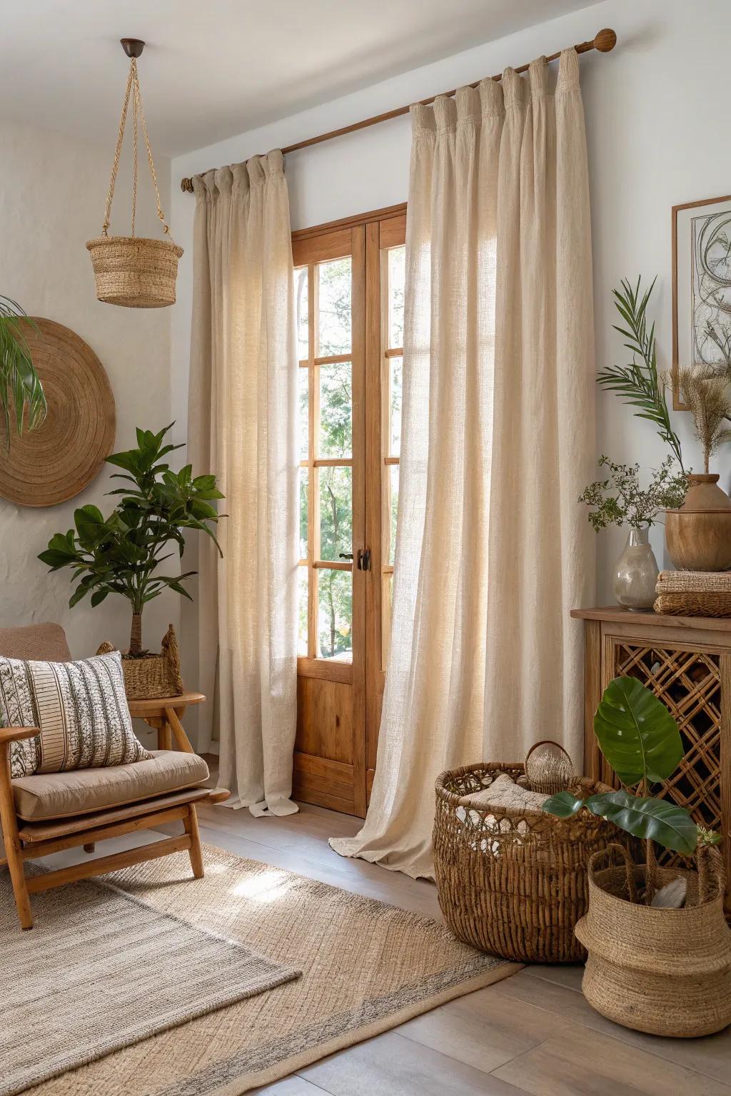 Natural materials in window coverings add warmth and a homey feel.