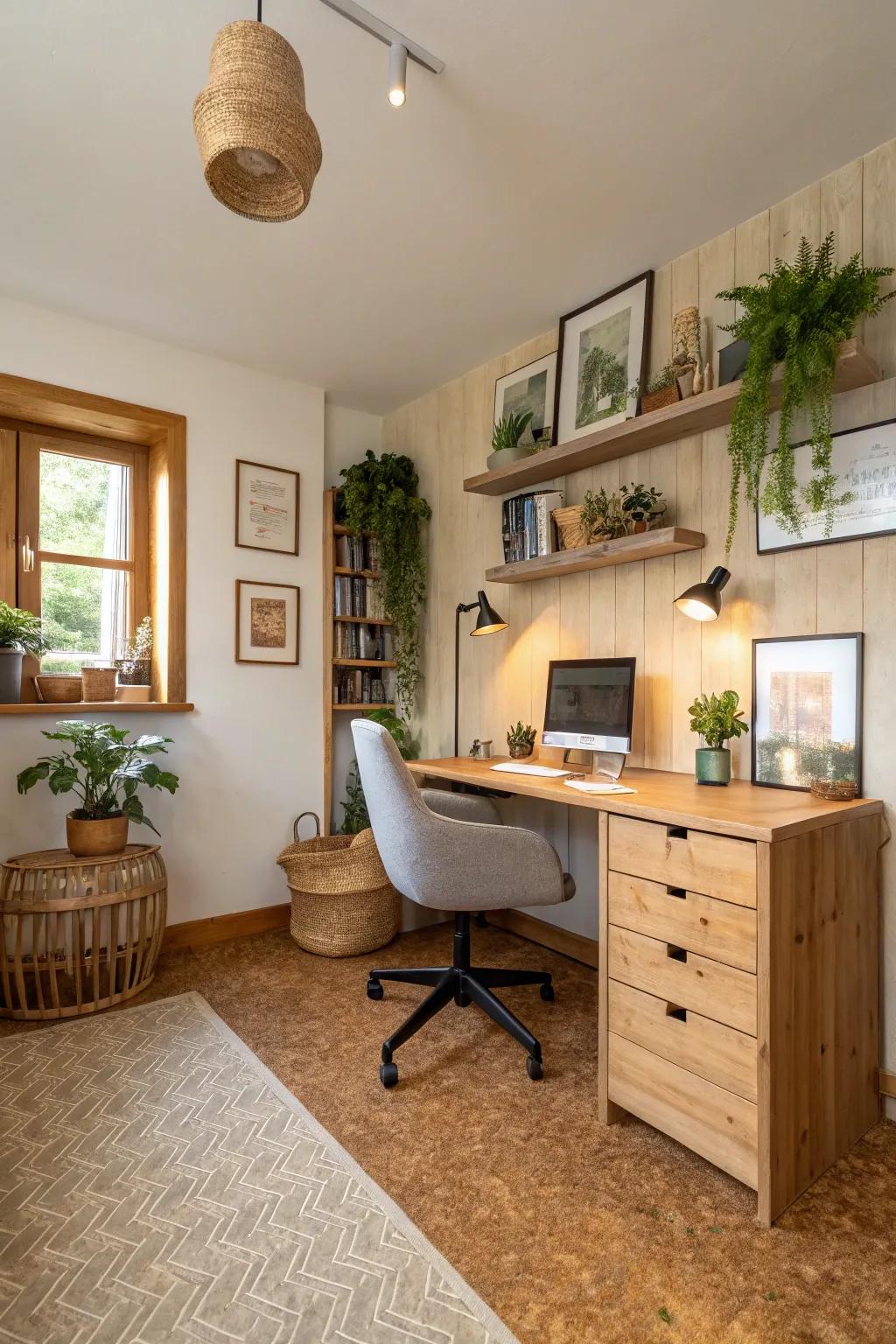 Bark flooring is a sustainable choice with natural warmth.