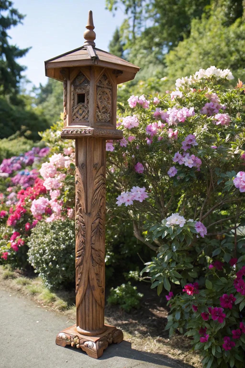 Elevate the charm of your garden via a handcrafted bird feeder post, wherein artisanship encounters the splendor of nature.
