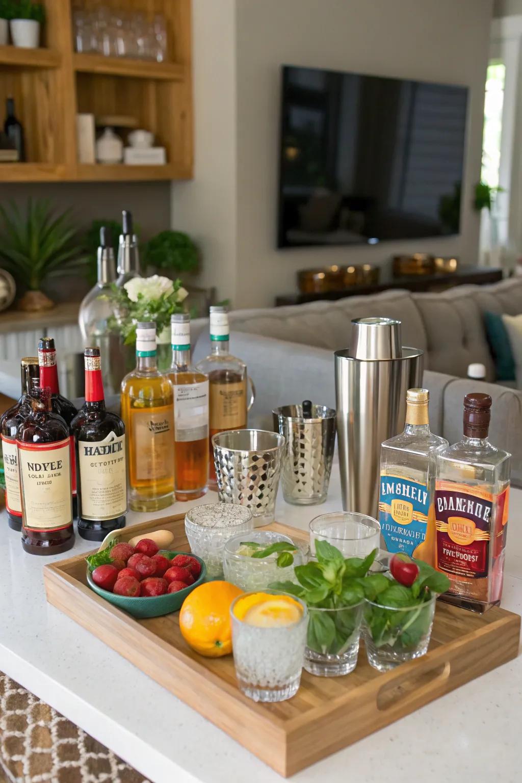A DIY cocktail bar lets guests create their own celebratory drinks.