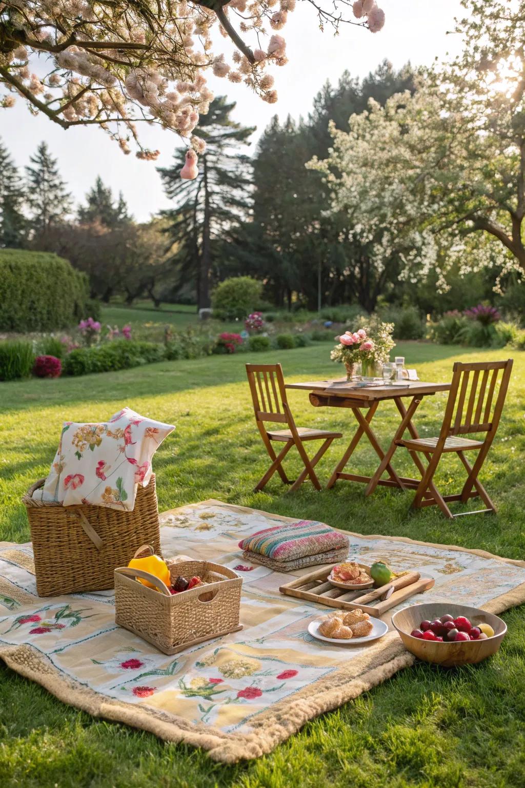 A welcoming and chic picnic setup for outdoor gatherings.