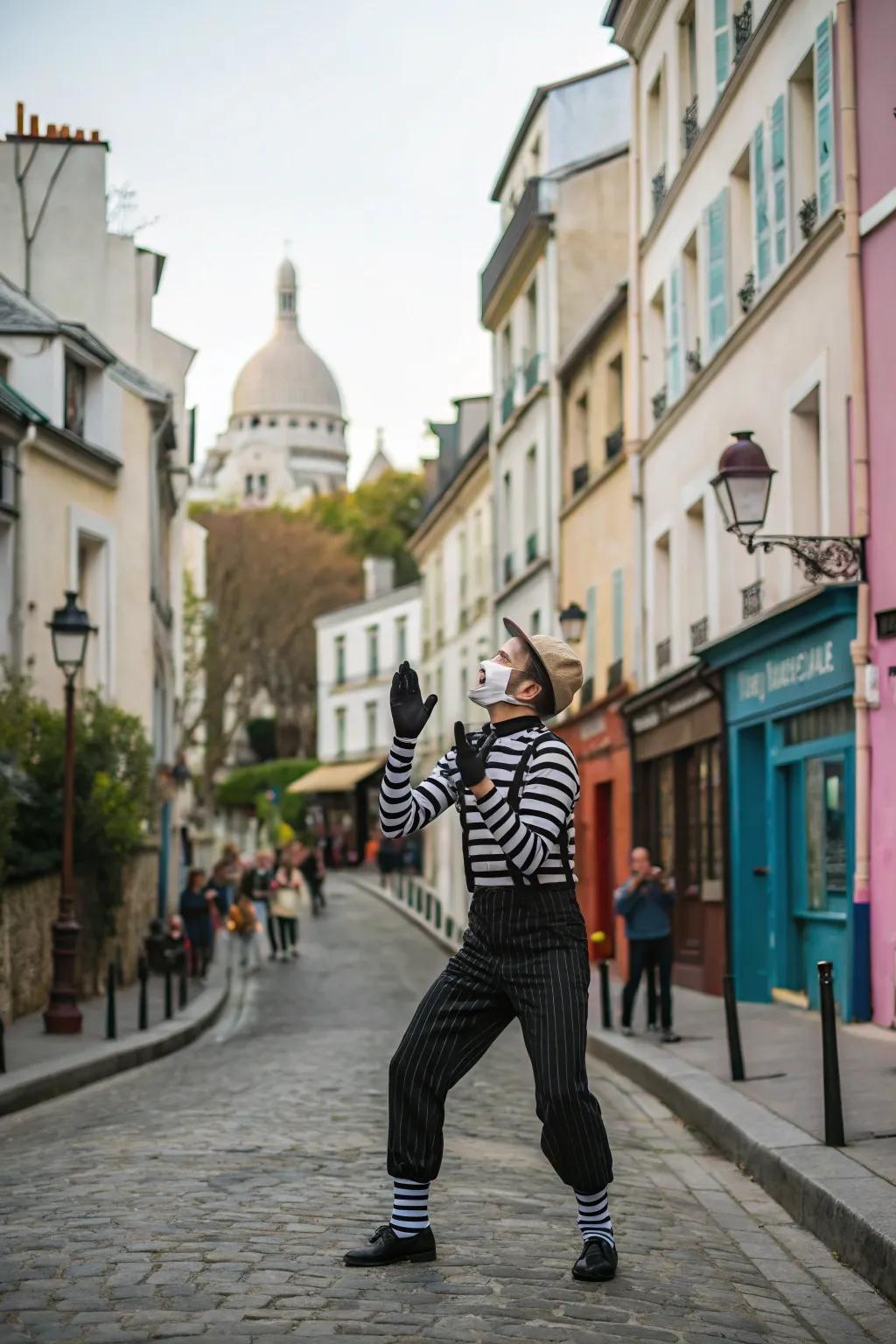 Communicate silently through an iconic mime outfit this Halloween.