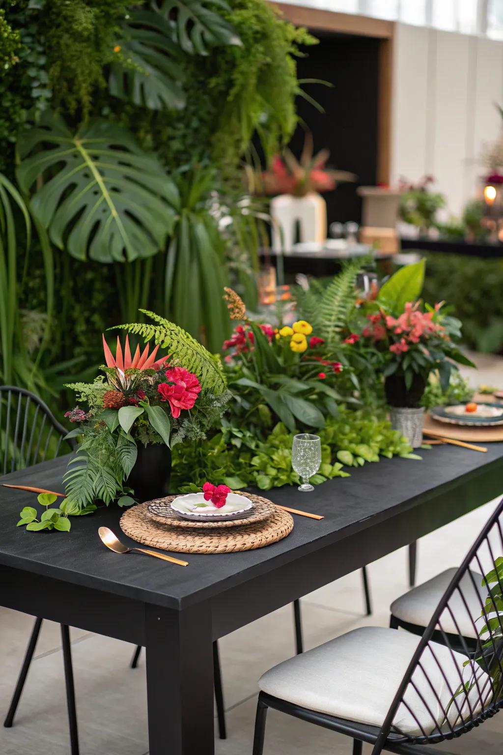 Greenery breathes life into a sophisticated setting.