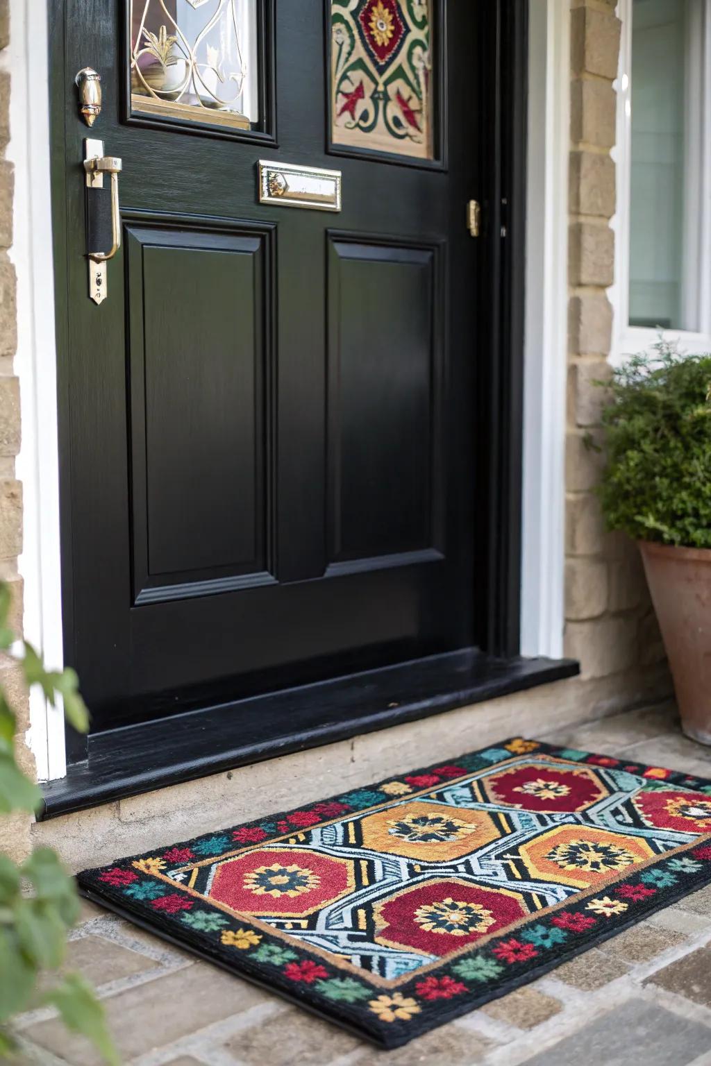 A cheerful greet pad making a dark-toned entrance much more welcoming.