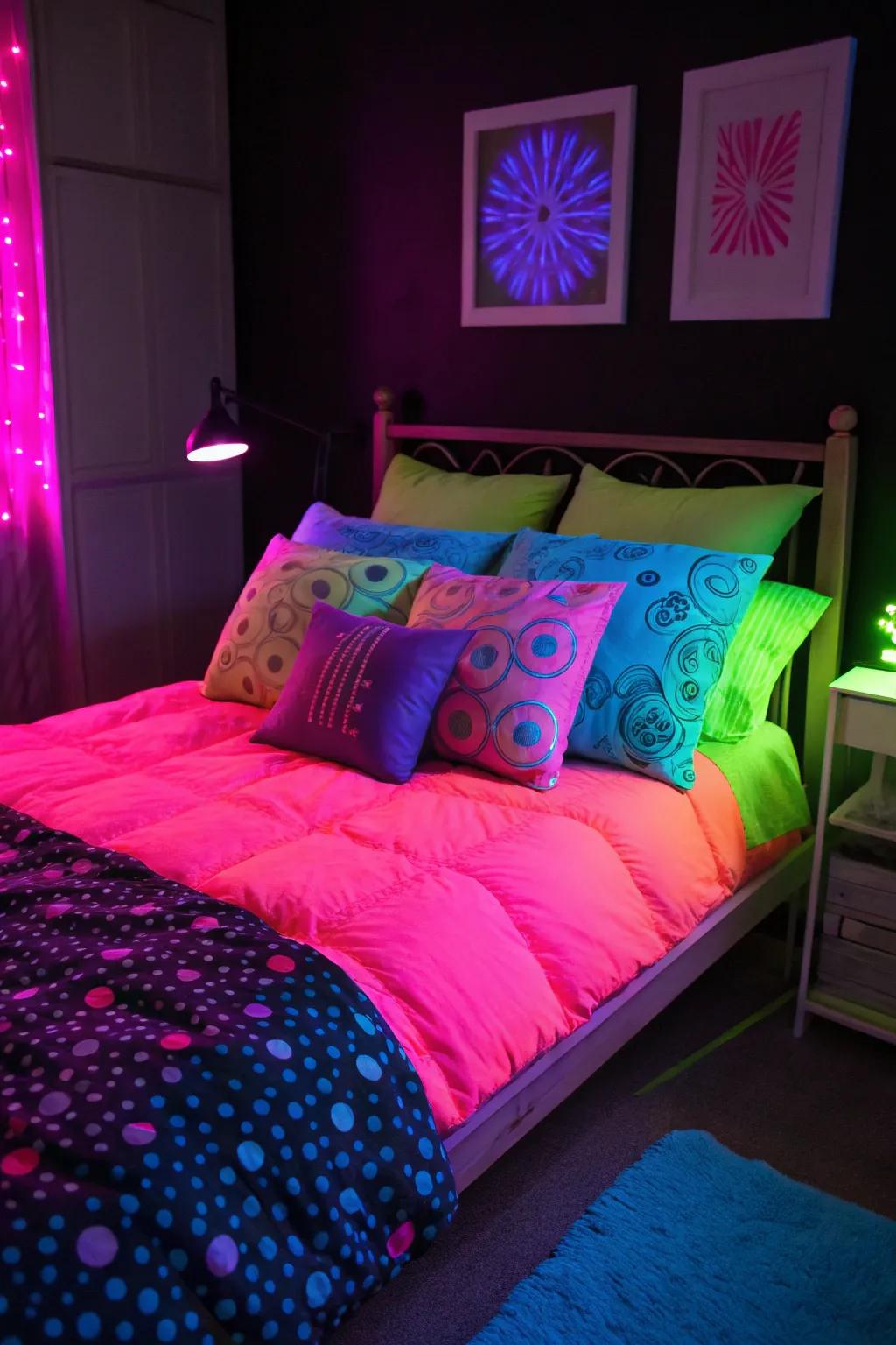 Subtle neon accents can transform your bedroom into a peaceful retreat.