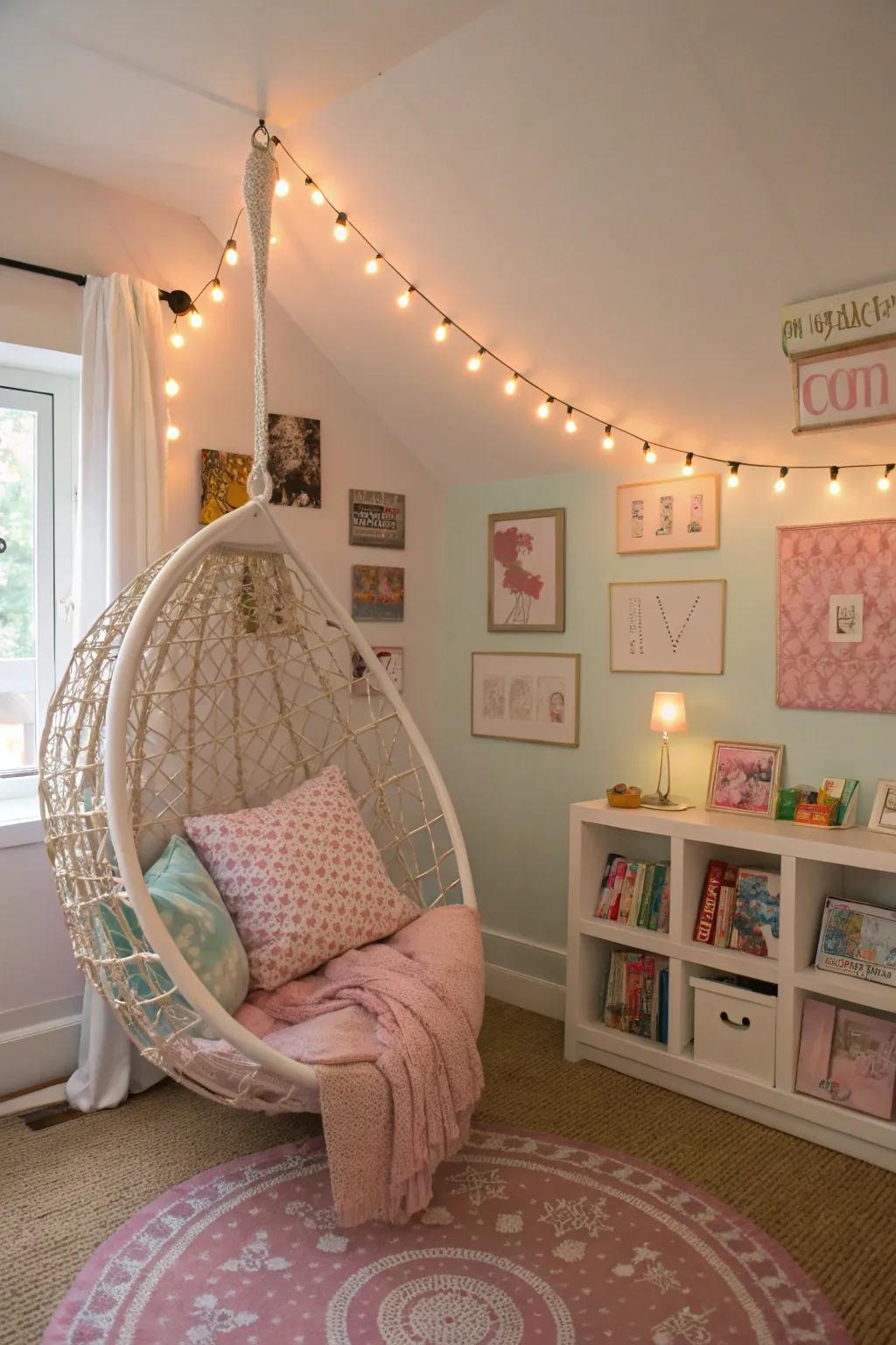 A comfortable reading space is ideal for leisure and reading.