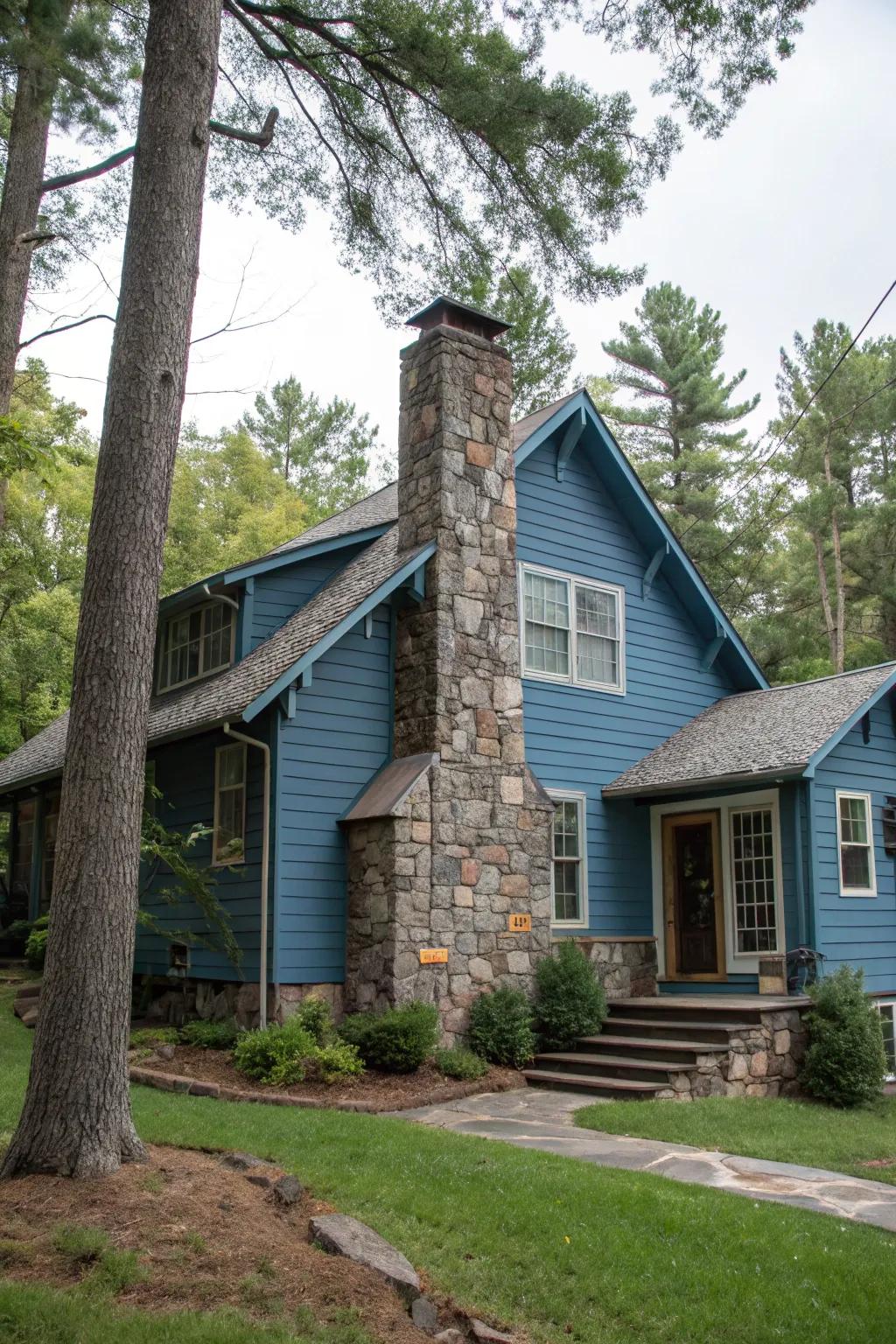Stone details bring texture and charm to blue houses.