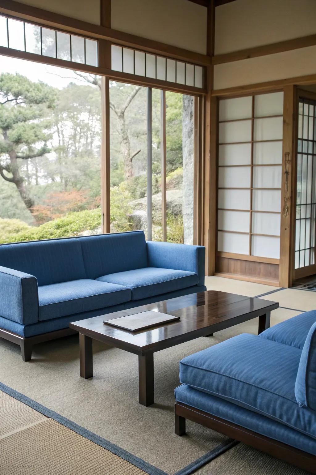 Simple furnishings enable the azure aesthetic to stand out wonderfully.