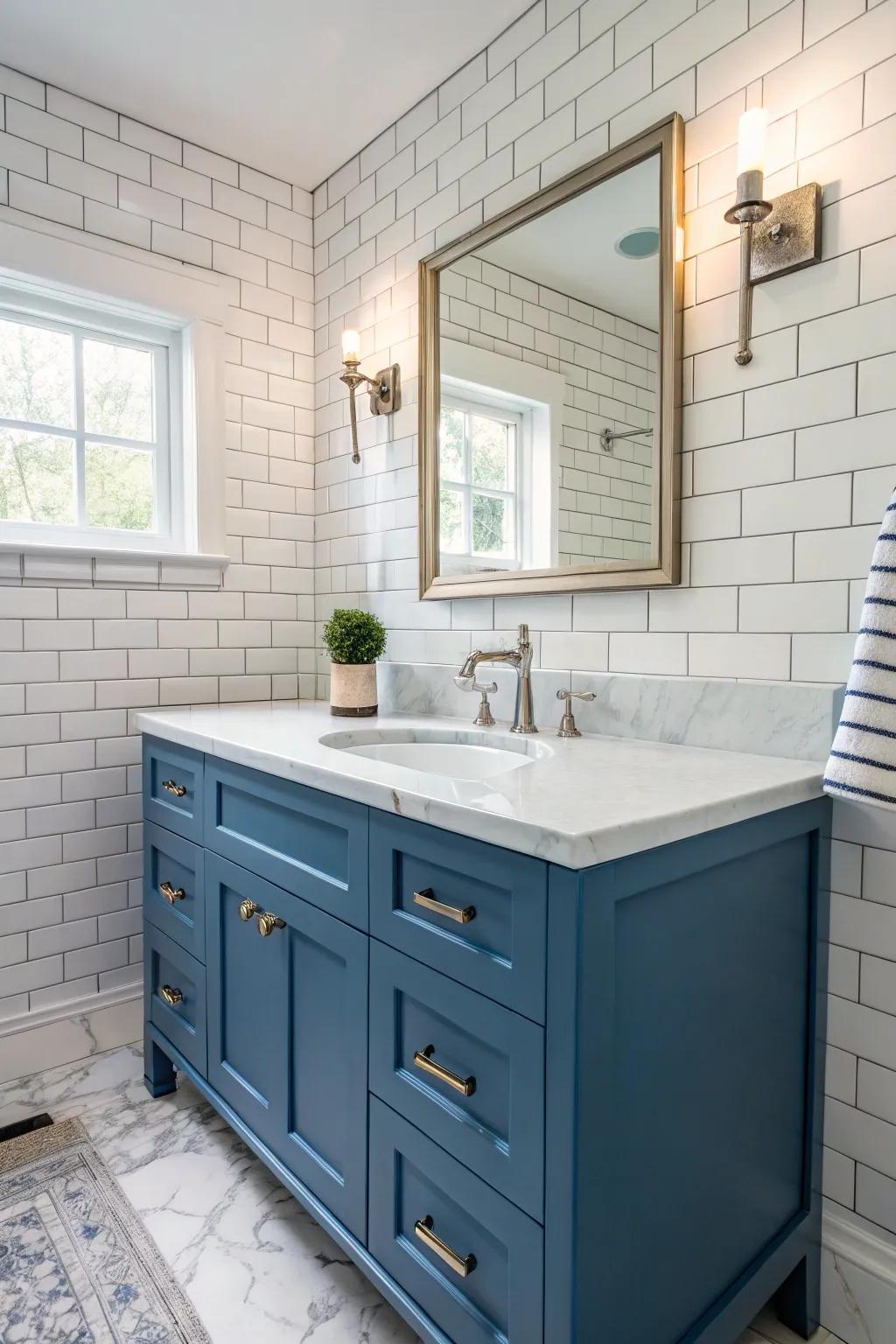 Conflicting components emphasize the beauty of an azure sink unit.