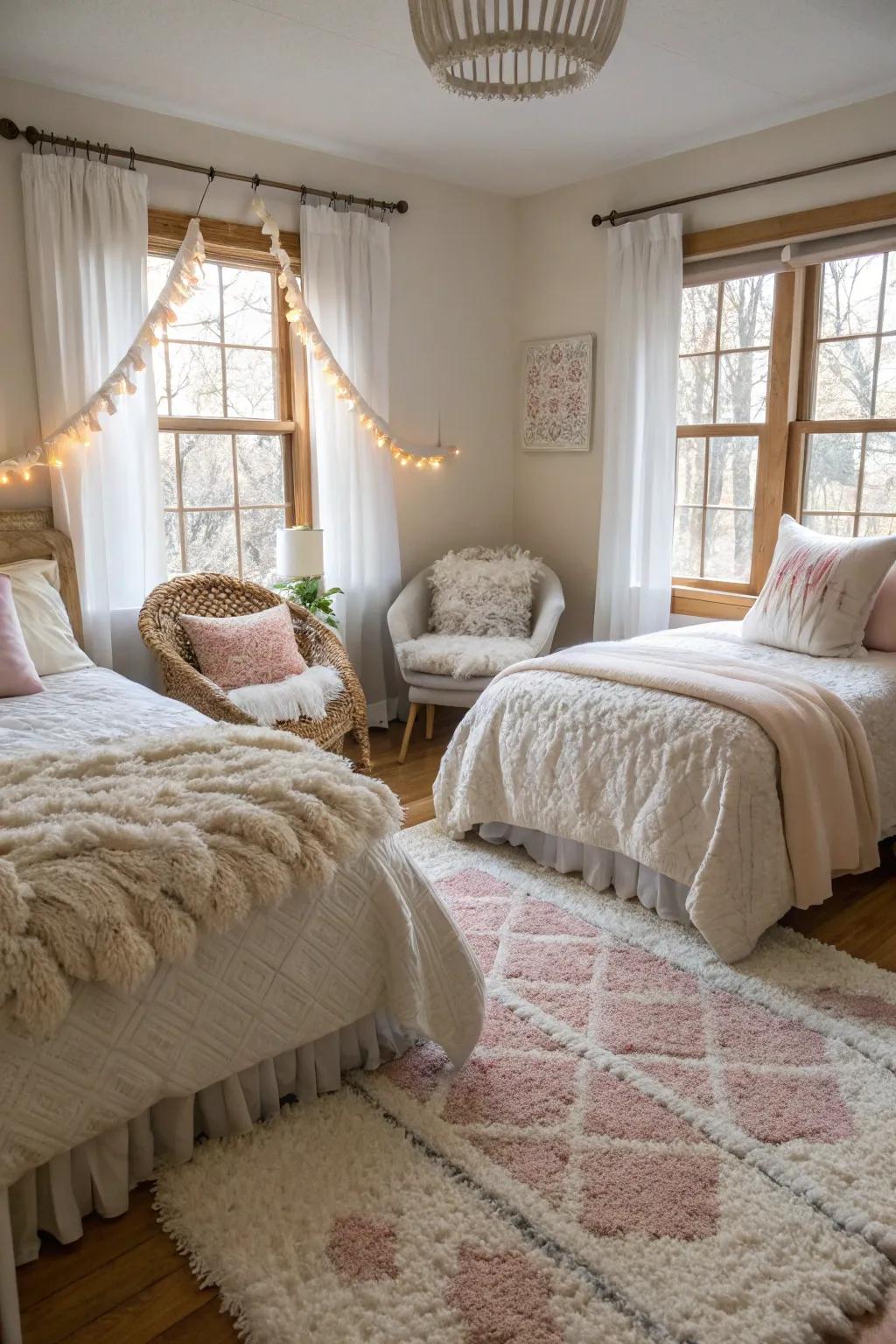 Soft textiles add comfort and warmth to a shared setting.