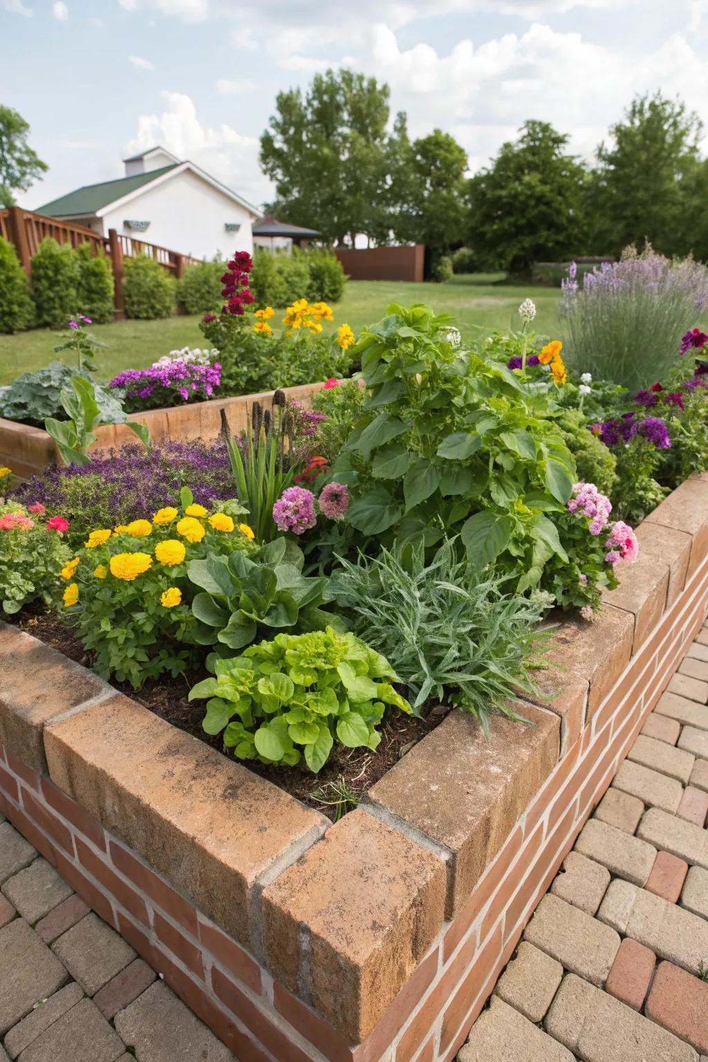 Produce a botanical masterpiece by utilizing a mixed greenery brick garden bed.