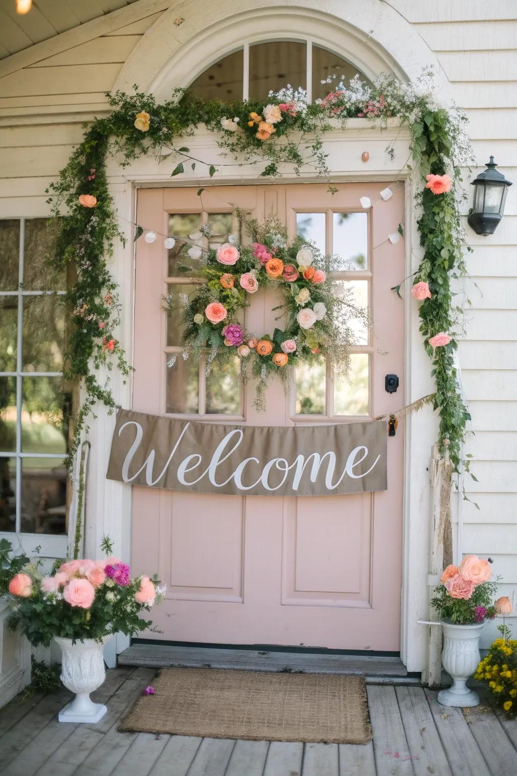 A creatively repurposed classic door welcomes guests with flair and charm.