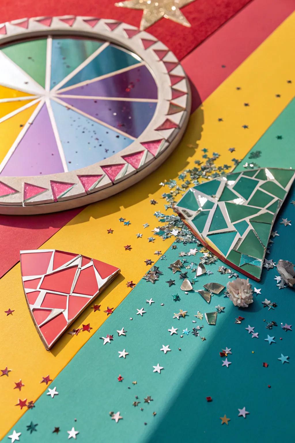 Colored backgrounds make the mirror art stand out.