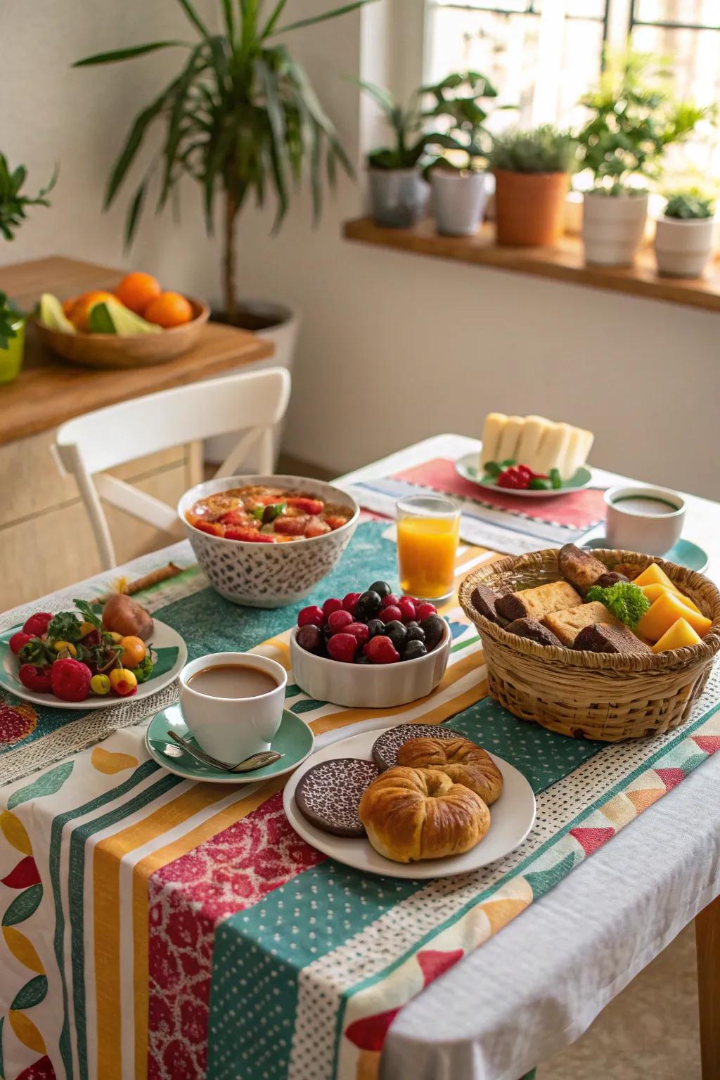 Dynamic table covers set a joyful tone for your brunch.
