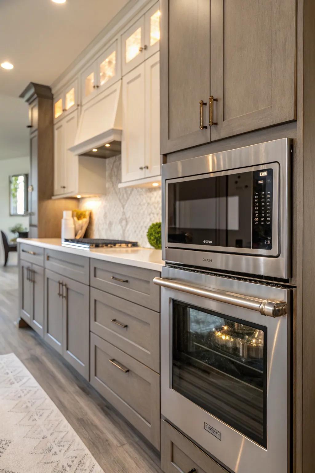 A microwave with a custom trim kit for a polished appearance.