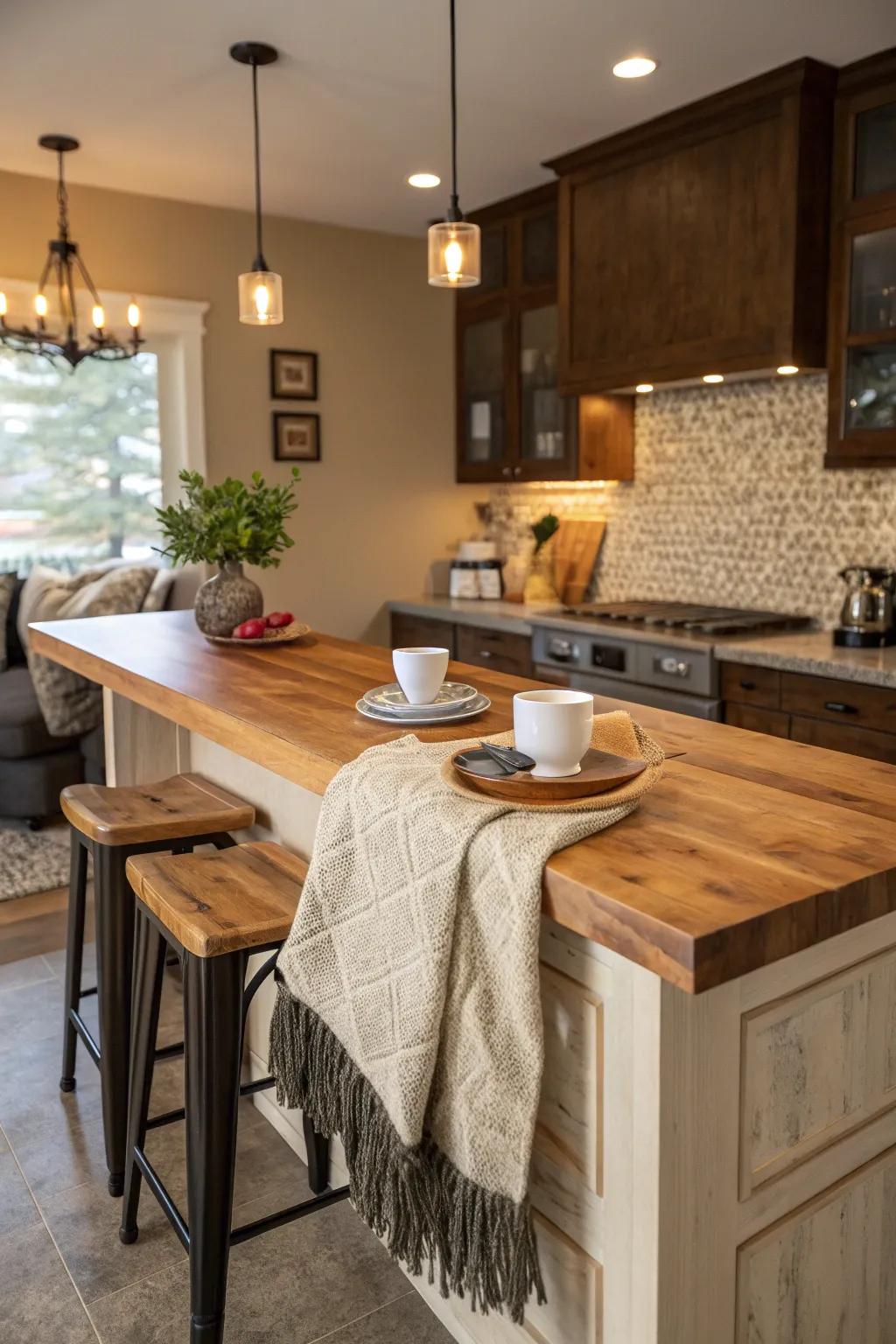 Start your day at a stylish breakfast counter, which is great for quick bites and morning coffee.