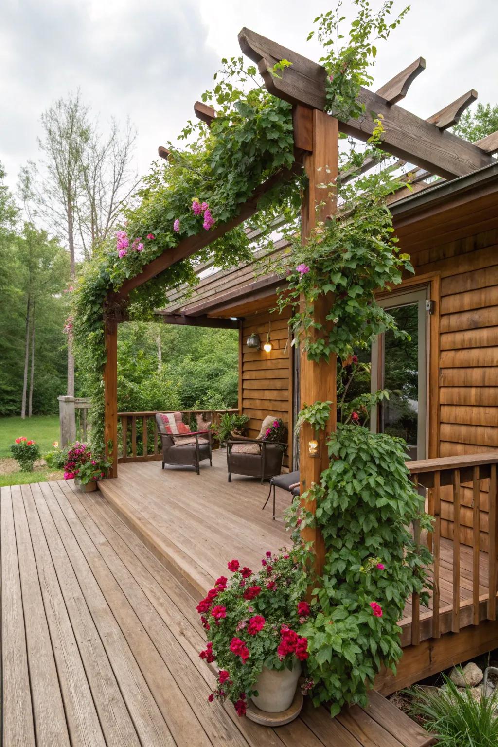 An arbor providing shade and appeal to the veranda.