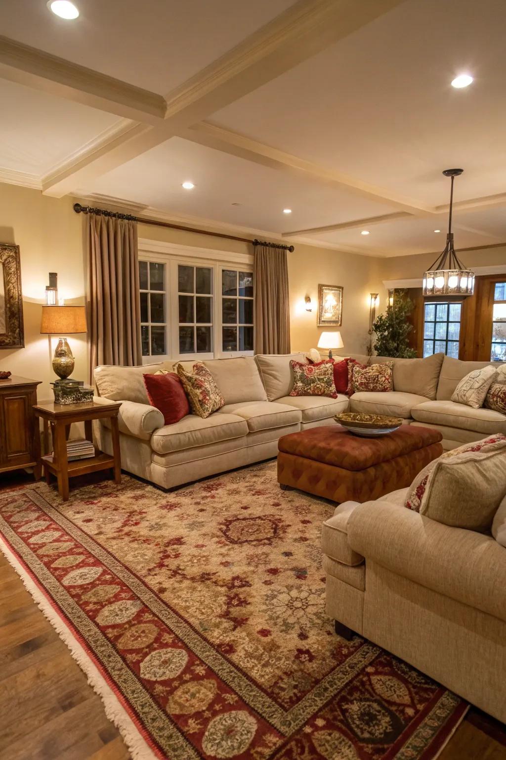 Inviting furniture encouraging relaxation and warmth in a cabin setting.