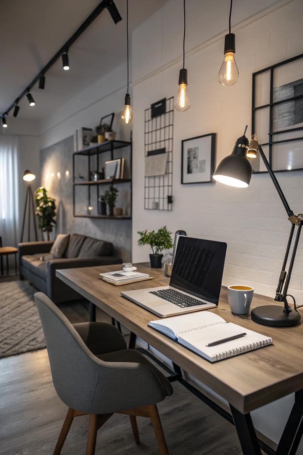 Boost productivity in your home office with cable spotlight illumination.