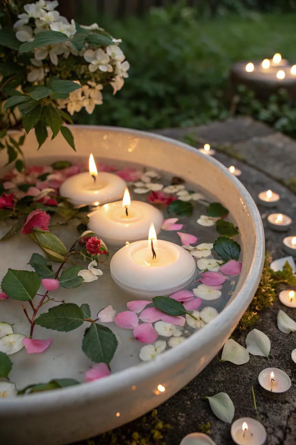 Floating candles turn any table into a magical setting.