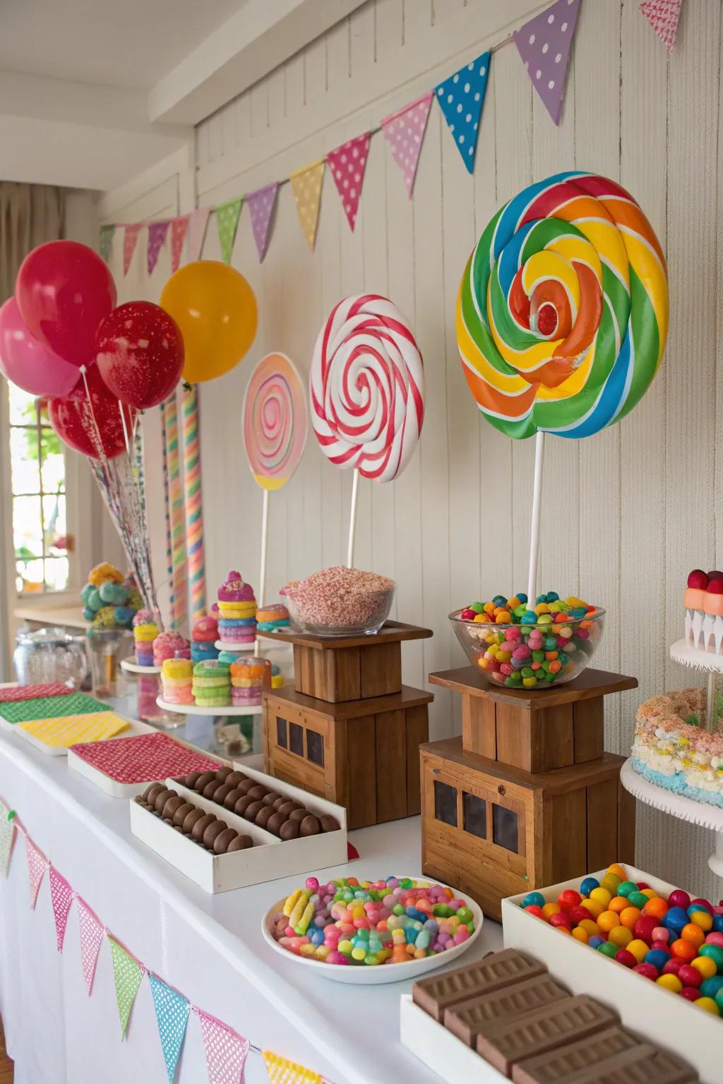 Enter a realm of wonder with this fantastical candyland-themed candy bar.