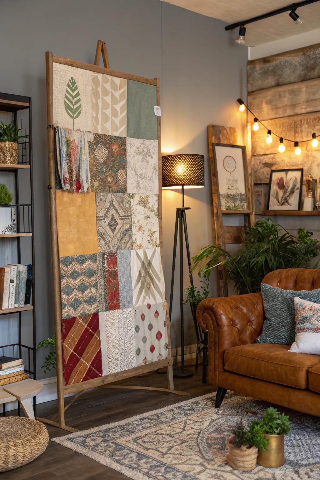 Layered medium textures in an eclectic living area