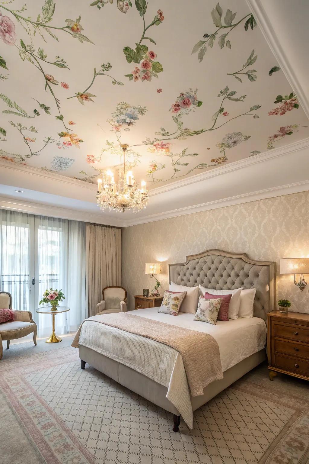 Wallpapered ceilings make a unique visual impact.