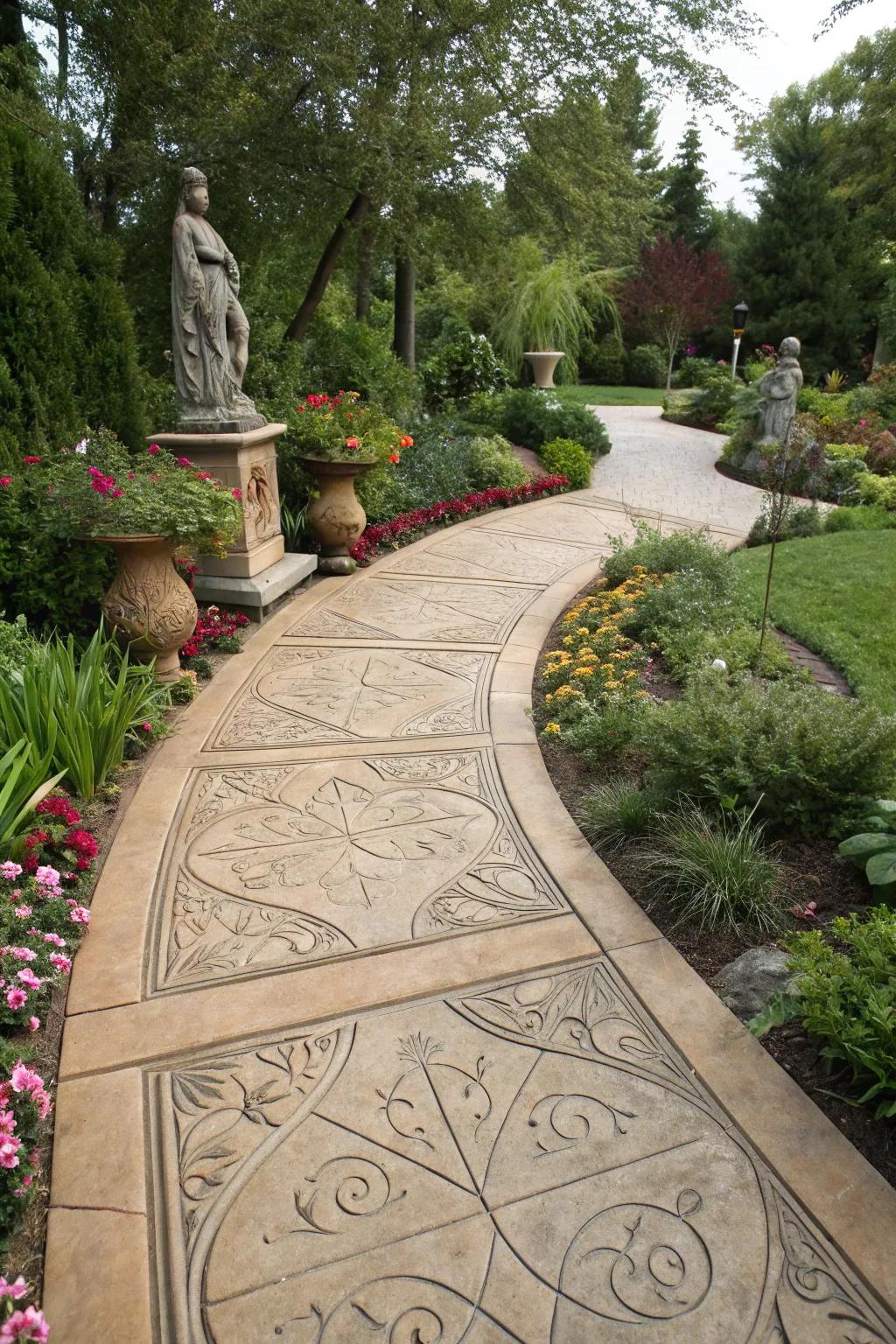 Artistic patterned concrete path that enhances any outdoor location.