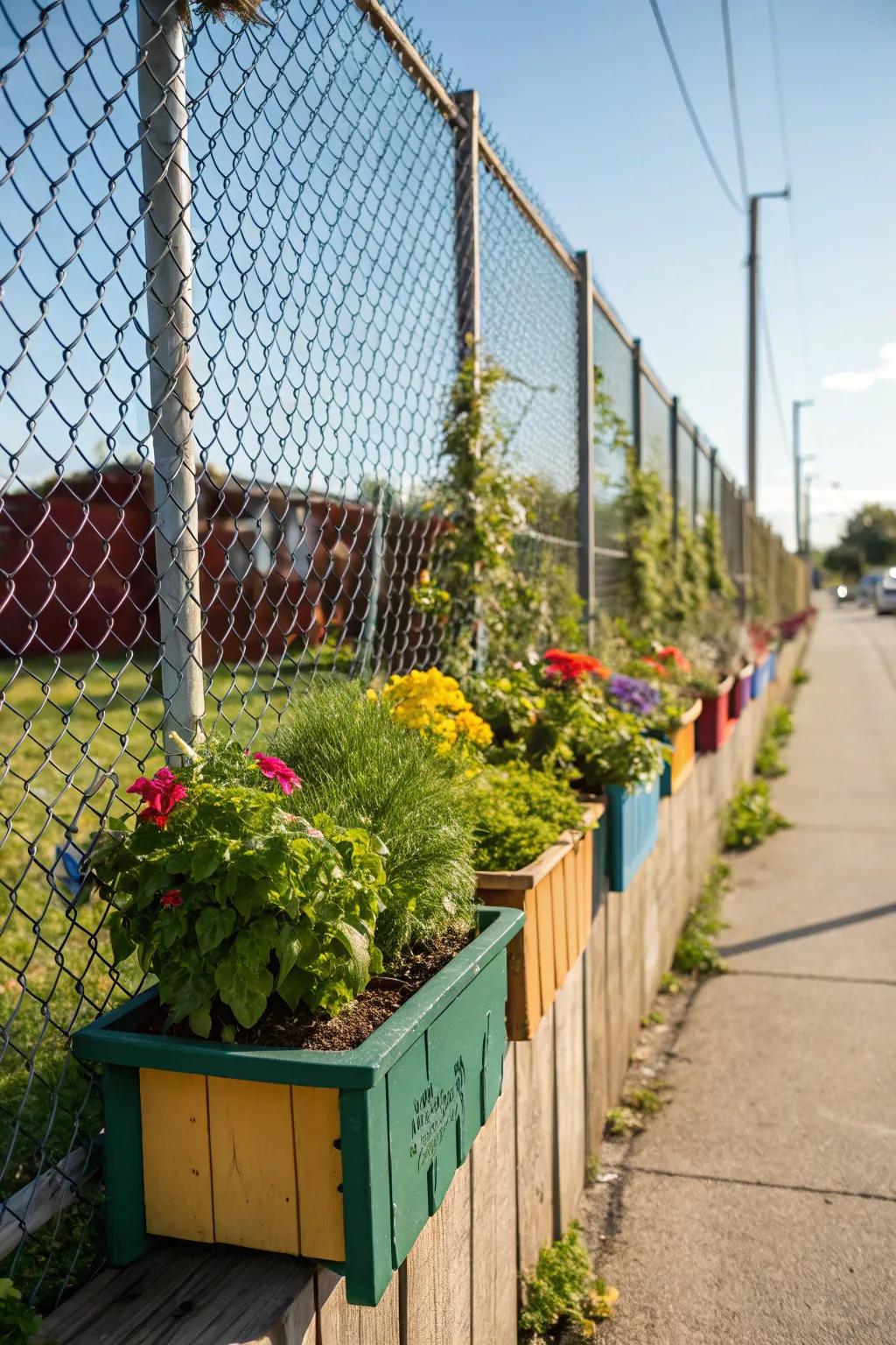 Planter boxes introduce life and color to your fence.