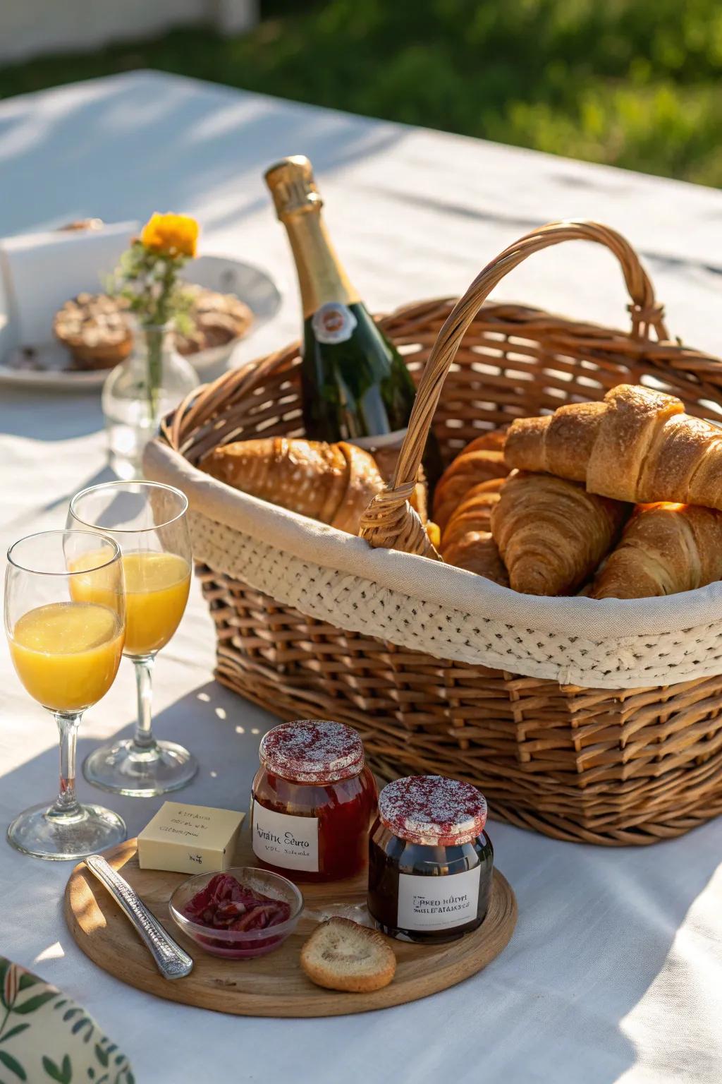 Brunch Indulgence with bubbly wine and artisanal jams.