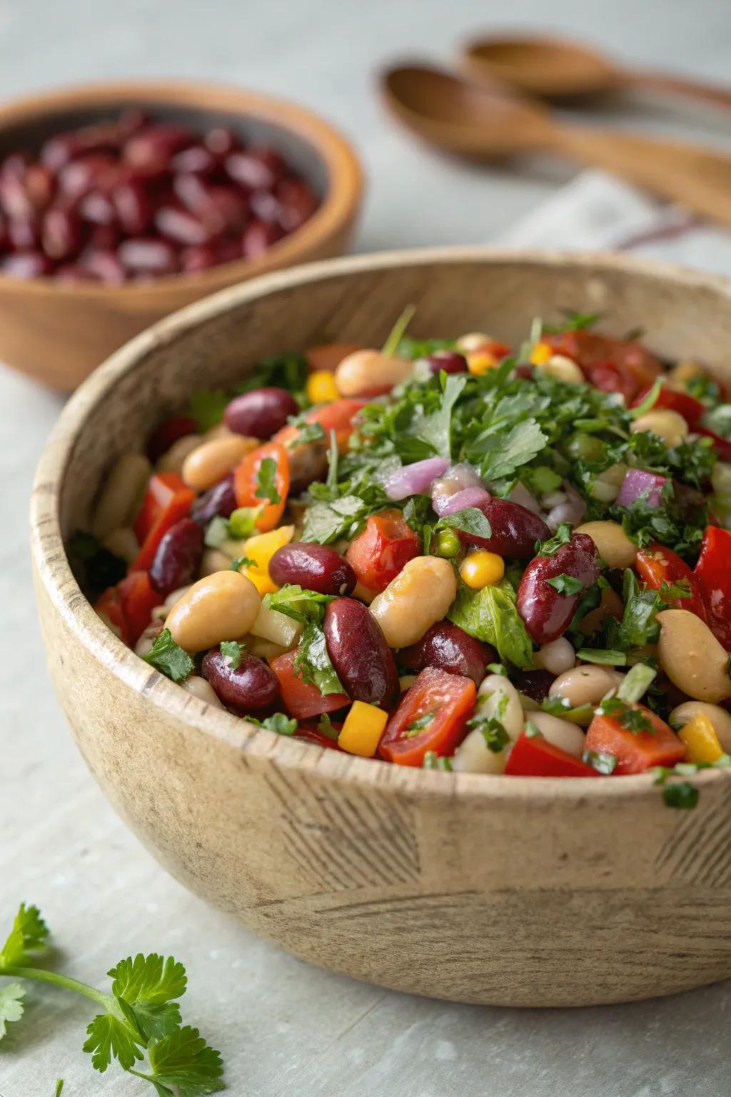 A refreshing bean salad appropriate for BBQ.