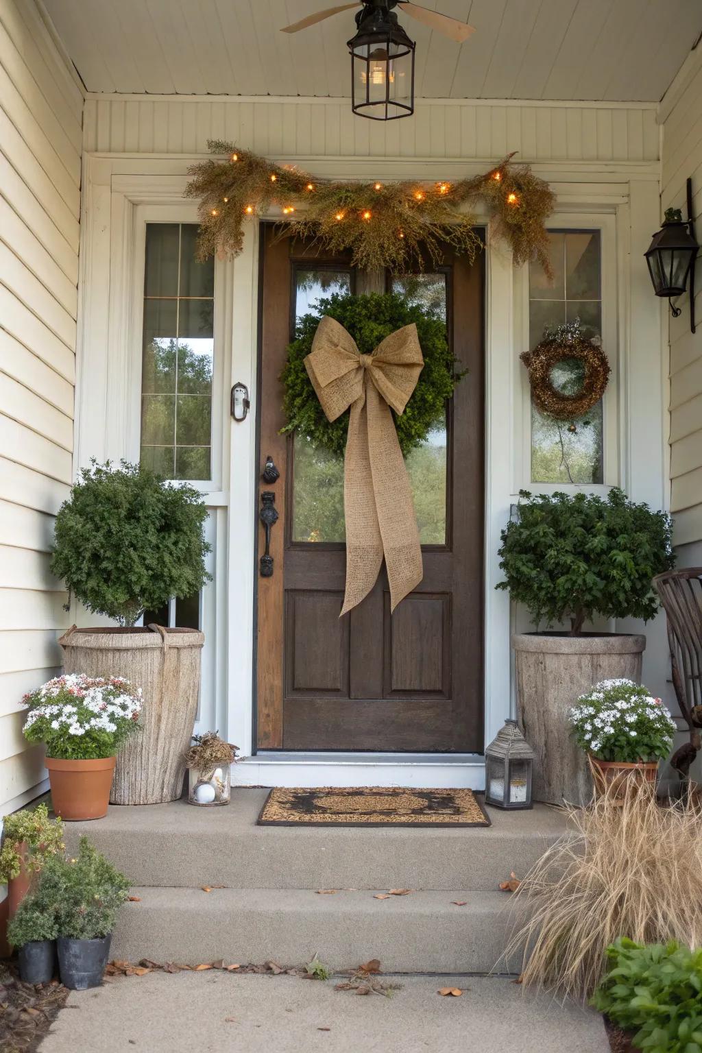 Provide rural appeal to your entrance using a hessian bow.