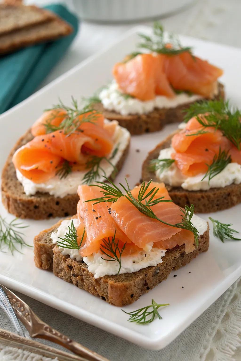 Smoked fish canap&eacute;s add elegance to any party.