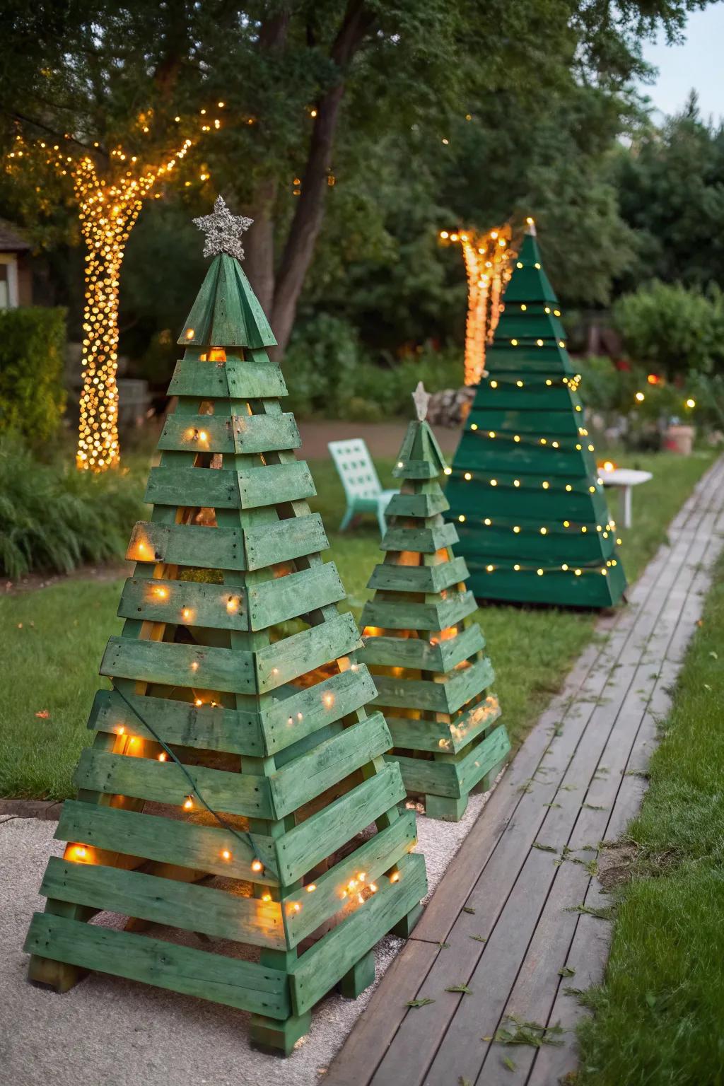 Welcome visitors with outdoor pallet trees.