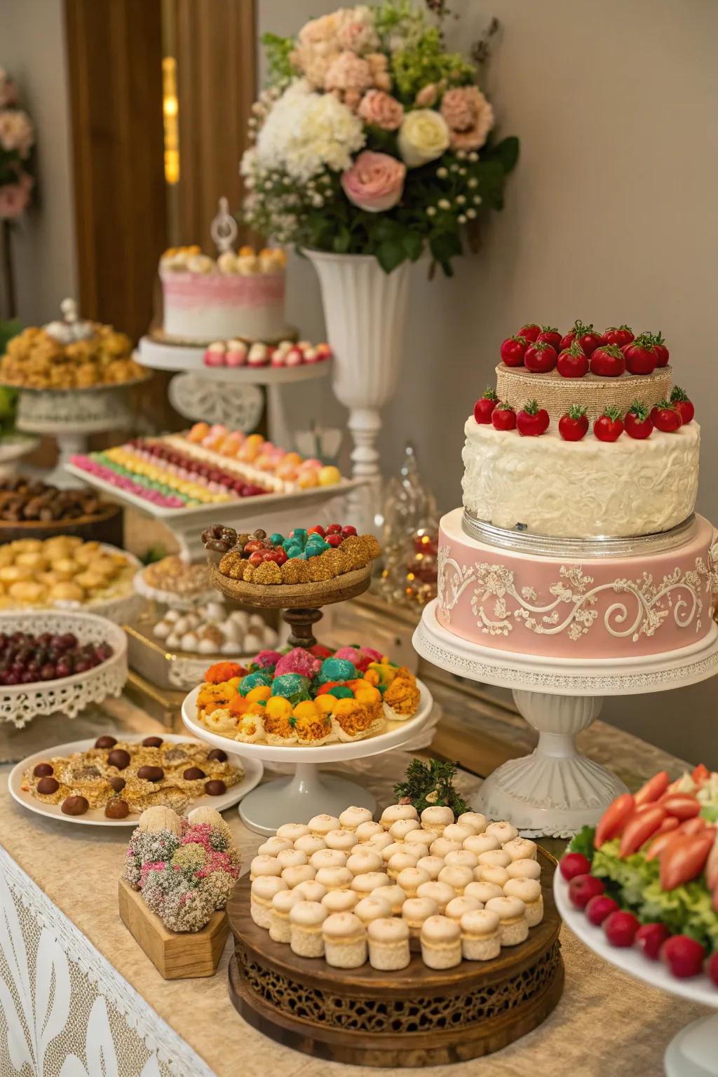 An irresistible dessert buffet overflowing with holiday delights.