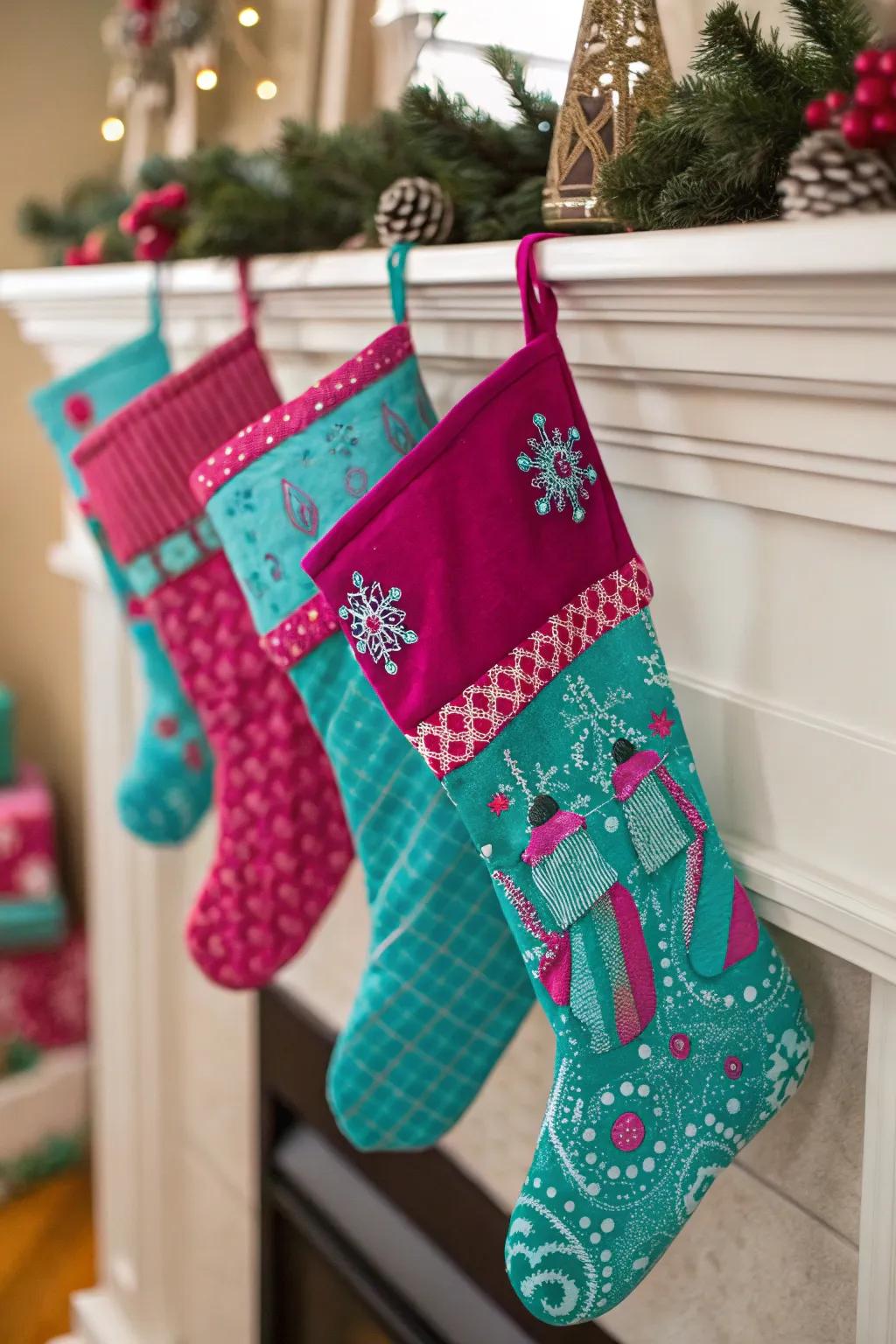Vivid and striking stockings make a vibrant holiday statement.