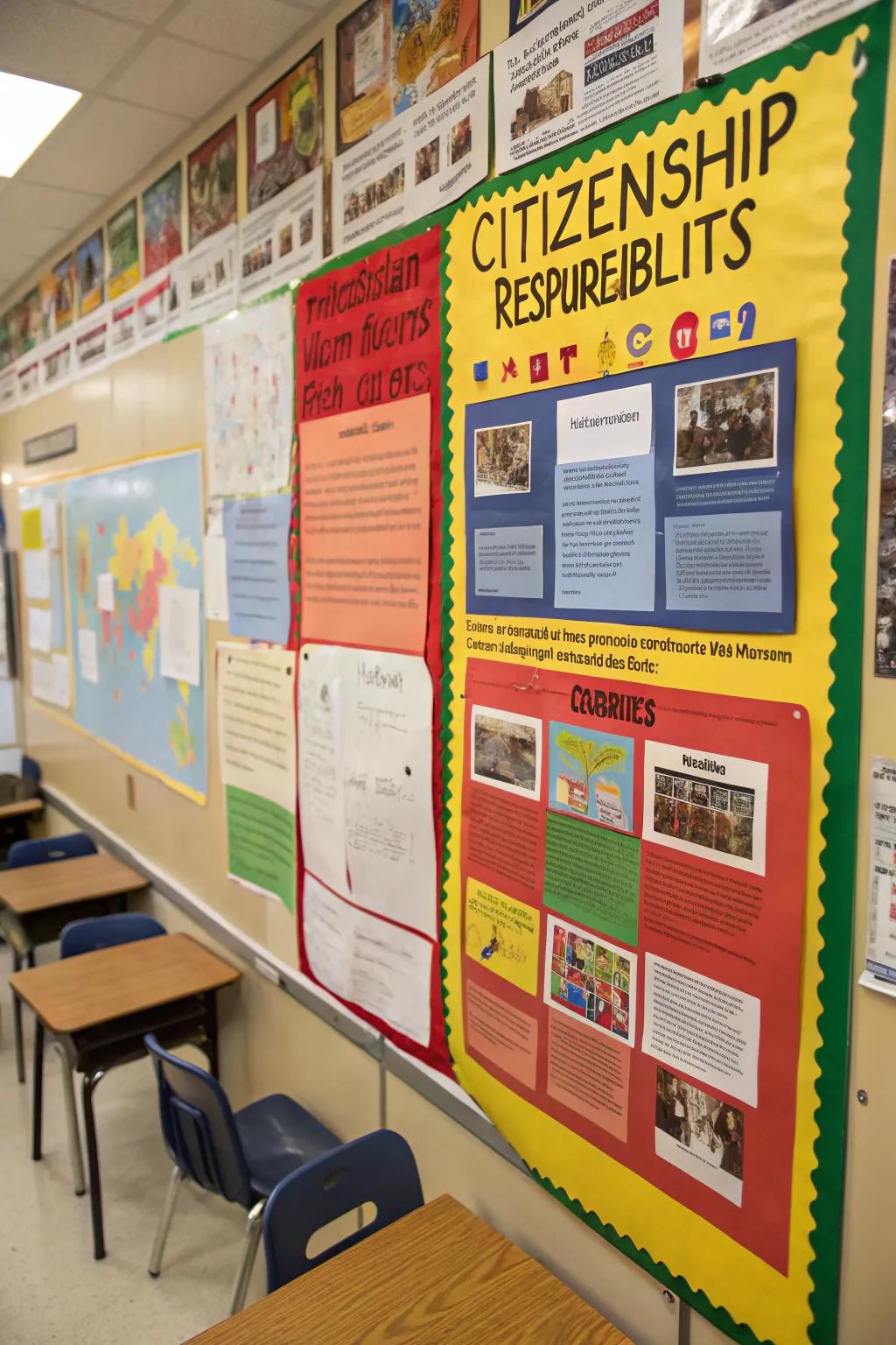Educational content about citizenship on display.