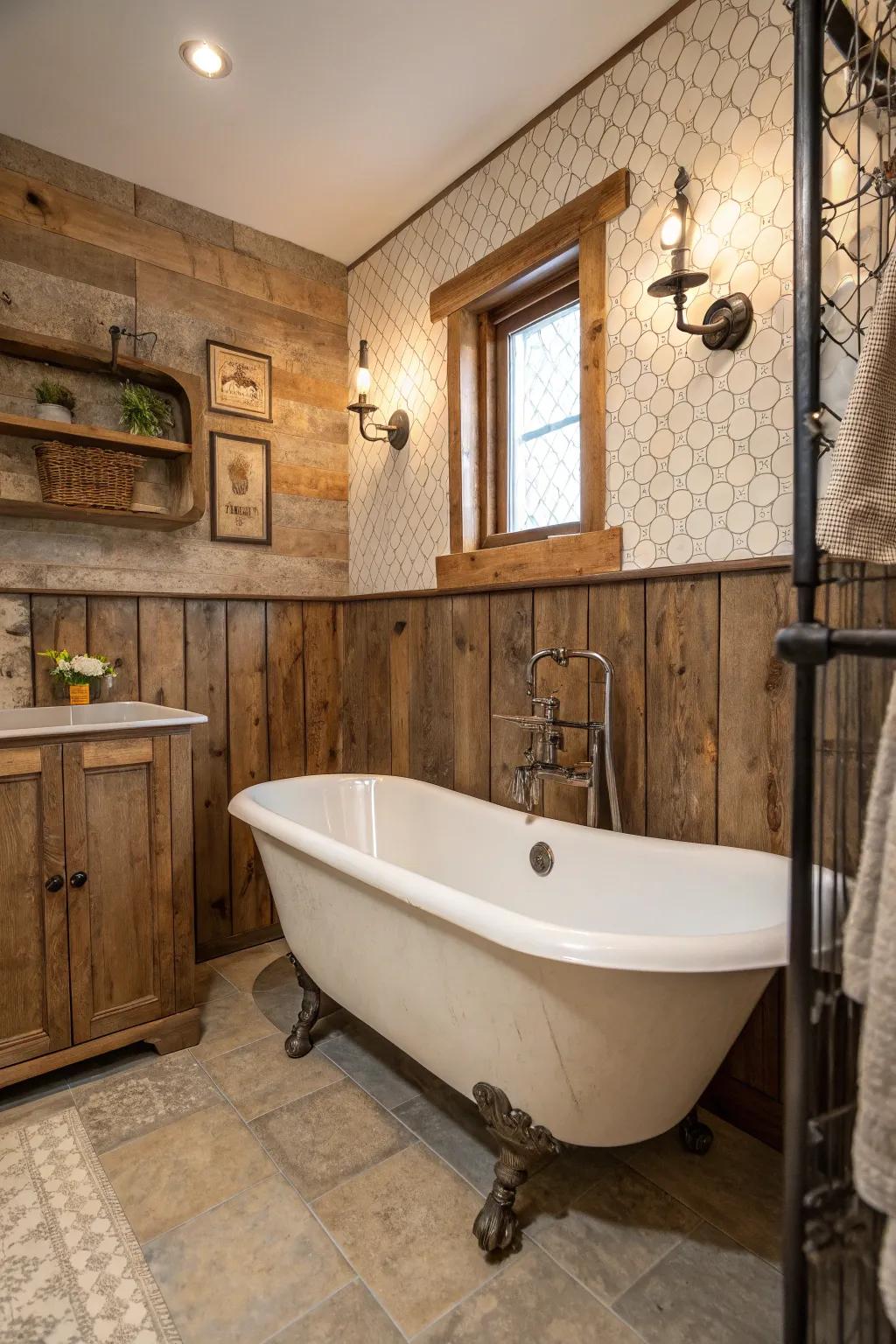 A harmonious blend of textures that complement the classic tub.