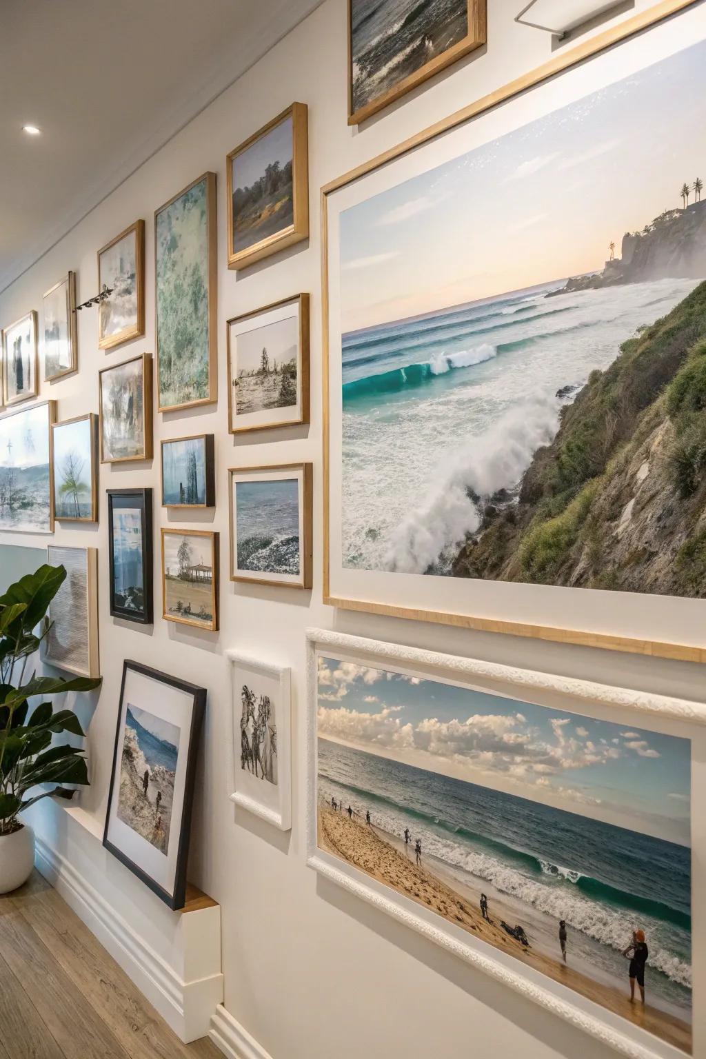 A gallery wall that expresses a coastal story.