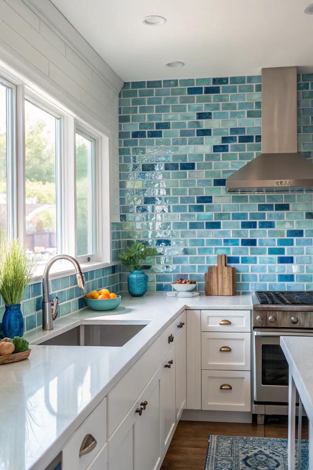 Glass tiles illuminate your area with their reflective nature.