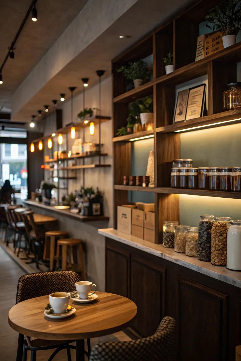 Soft lighting elevates the atmosphere and highlights your coffee station's best features.