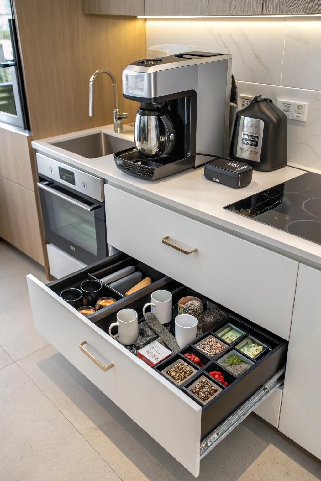 A built-in coffee maker offers the highest level of convenience.