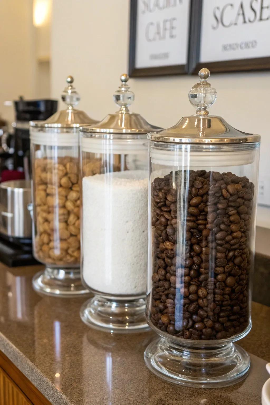 Fashionable storage through see-through containers for a tidy aesthetic.