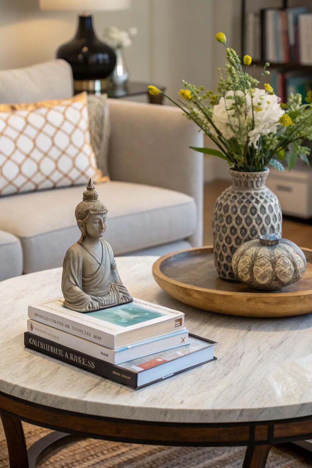 Works of art can serve as captivating focal points on your coffee table.
