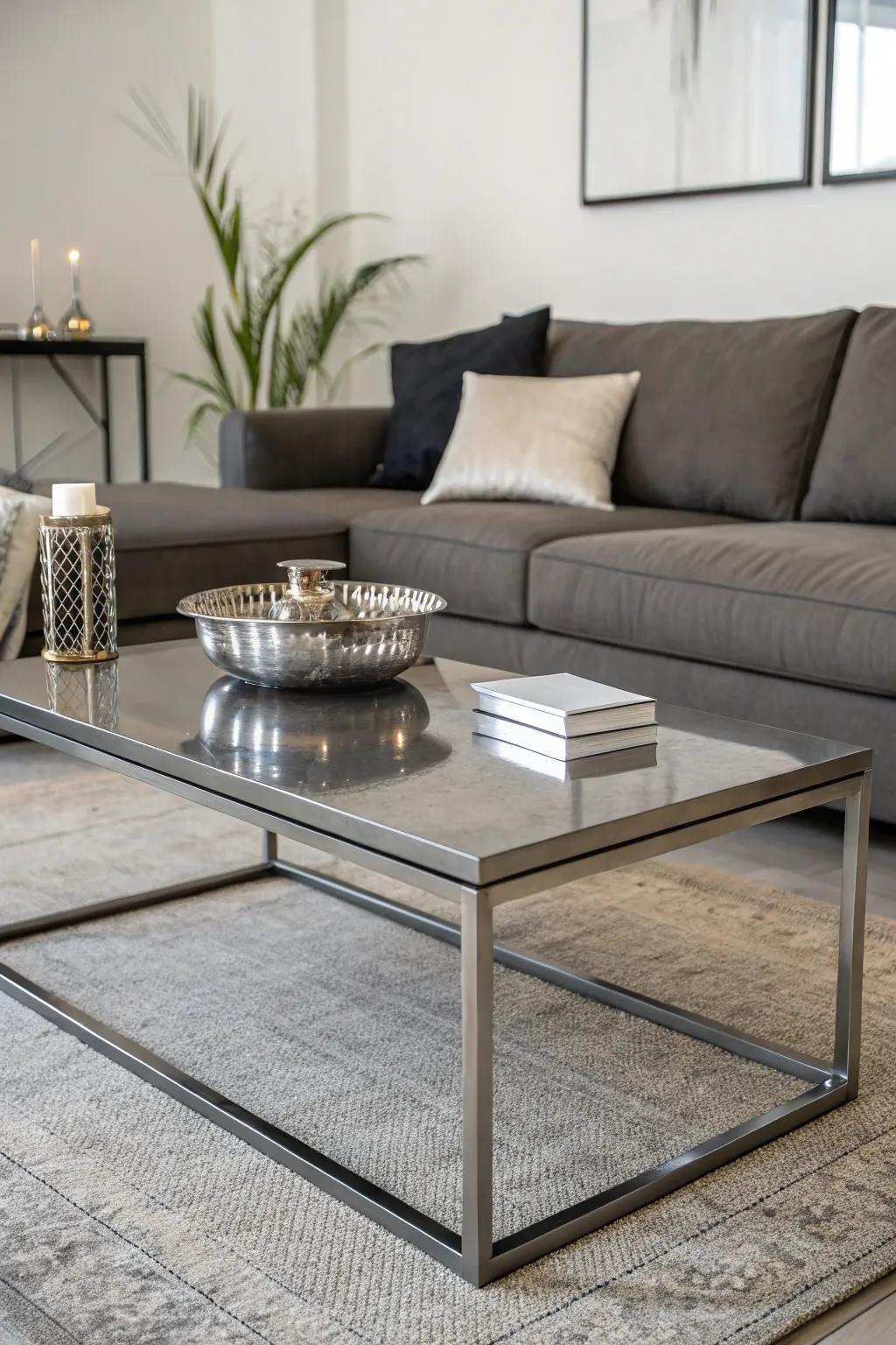 A metal coffee table brings a modern touch, perfectly enhancing a minimalist sectional.
